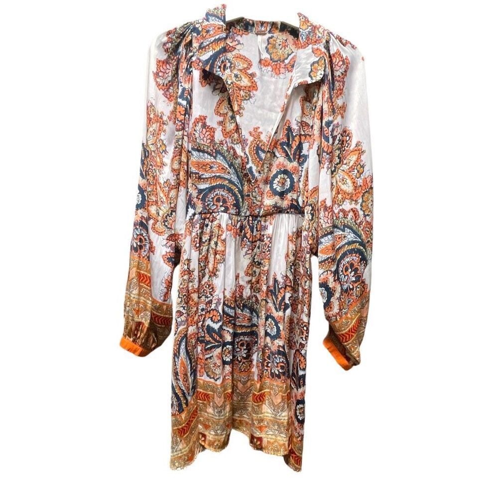 FreeβPeople size S Say you love me mini dress orange combo paisley print.